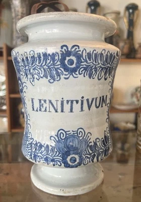 Pot à Pharmacie Apothicaire Albarello XVIII / XIXe Lenitium Faïence Ancienne - Photo 1/4