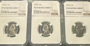 [ Lot of Three ] 1990 S Jefferson Proof 5c, NGC Certified PF 69 ULTRA CAMEO - Picture 1 of 2