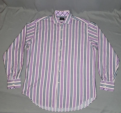 Camisa Neiman Marcus Para Hombre Grande Púrpura Rayas Abotonada Manga Larga Borde de Guinga Foto 1 de 4