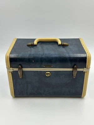 Estuche de viaje de maquillaje equipaje tren Samsonite Schwayder vintage mármol azul Foto 1 de 4