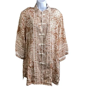 Bob Mackie 100% Seide Blumen Mandarin Kragen Tunika Top Gr. XL Asiatisch Regal Chic - Bild 1 von 11