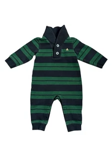 Baby GAP One Piece Long Sleeve 1/4 Button Collar Striped Green Black 12-18 Month - Picture 1 of 4