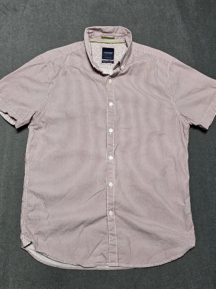 Cactus Man Ricky Singh Slim Fit Casual Shirt Short Sleeve Striped Red Mens M - Image 1 of 4