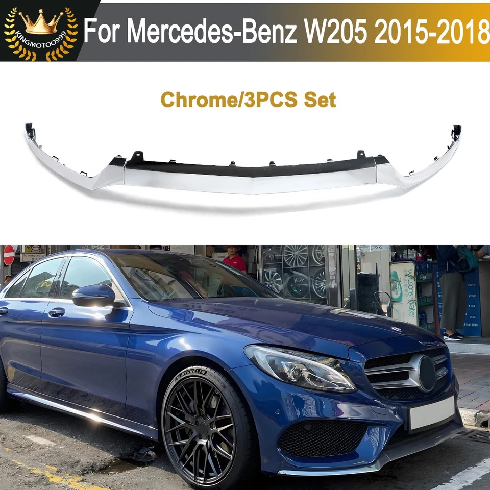3Pcs Chrome Front Bumper Molding Trim For Mercedes-Benz W205 C300 C400 2015-2018 - Изображение 1 из 4
