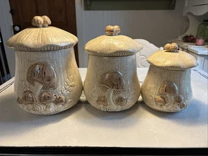 Vintage Arnels Pilzkanister 3er Set mit Deckel groß Retro braun creme MCM - Bild 1 von 24