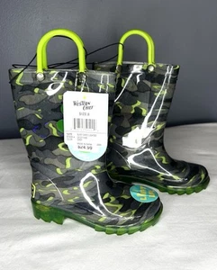 WESTERN CHIEF Kids LIGHT UP Rain Boots Toddler Size 8 C Surf Camo Gray Green - Picture 1 of 9