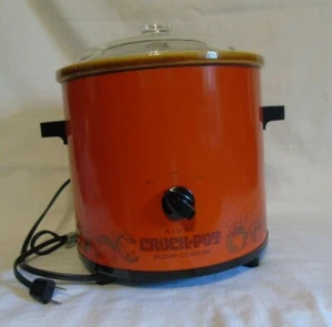 Vintage Rival Crock Pot Slow Cooker 3 1/2 Quart Orange Vegetables Glass Lid EUC - Picture 1 of 7