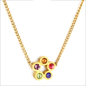 18k Gold Plated 5 Multi Colored Zircon Stone Necklace Pendant - Picture 1 of 5