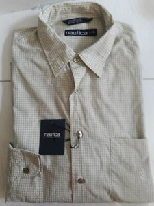 Nautica men's XL 100% Cotton Off White Gray Check Long Sleeve - Picture 1 of 7