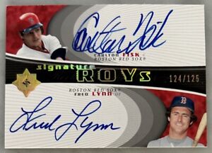 2005 UD ULTIMATE SIGNATURES CARLTON FISK FRED LYNN AUTO ON CARD /125 RED SOX HOF