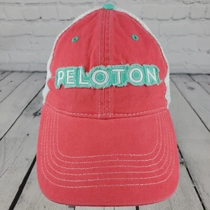 Peloton Logo Trucker Baseball Hat Cap Pink Teal Adjustable Mesh Distress OSFM - Picture 1 of 8