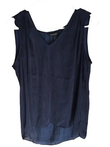 Banana Republic Top Womens Medium Blue Soft Satin V-Neck Sleeveless Pullover NWT - Picture 1 of 13