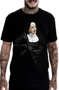 Mafioso Gunpoint Sister Nun Religious AK 47 Rifle Guns Tattoos Urban T Shirt - Picture 1 of 3
