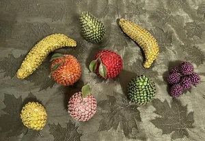 Vintage 60s MCM Push Pin Sequined Beaded Fruit Lot Of 9 - Picture 1 of 8