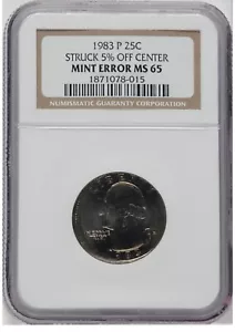ER382 1983-P 25C Washington Quarter Dollar -- Struck 5% Off Center -- NGC MS65 - Picture 1 of 2