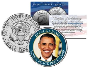BARACK OBAMA * 2009 NOBEL PEACE PRIZE * Colorized JFK Half Dollar U.S. Coin - Picture 1 of 1