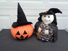 Halloween Stuffed Fabric Jack-O-Lantern And Witch Set Shelf Sitters