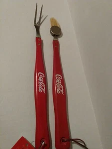 VINTAGE COCA COLLECTIBLE- BBQ GRILLING TOOLS - FORK & BRUSH- WOOD HANDLES - Picture 1 of 5