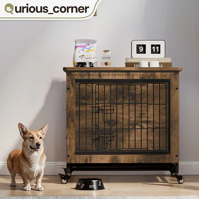 35" Modern Dog Crate Furniture Side Table w/ Steel Pet Bowl for Medium Dogs - Image 1 of 4