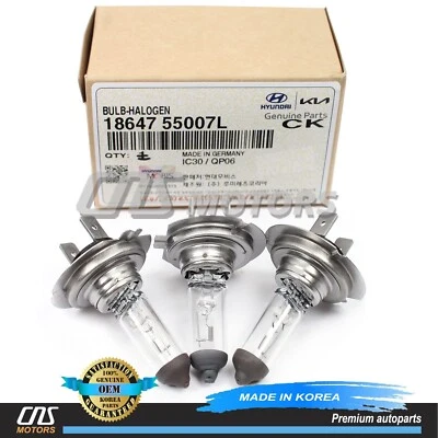 ⭐GENUINE⭐ Headlight Bulbs 3PCS H7 for 1999-2023 Hyundai Kia ✅Check Compatibility - Image 1 of 4