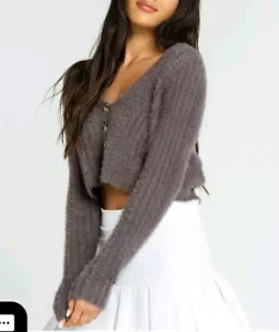 Tillys SKY AND SPARROW Furry Shaggy Cozy Feminine Charcoal Crop Knit Cardigan XS - Picture 1 of 20
