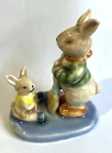Small Bunny Rabbi Mom & Baby, Ceramic Figurine, Hand Painted, Easter , Spring - Picture 1 of 8