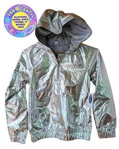 UNISEX HOODIE RAIN WINDBREAKER. SILVER METALLIC. Old Navy Active. Sz 8 Small Zip - Picture 1 of 13