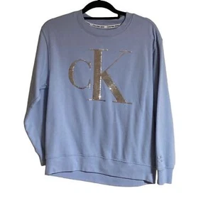 Calvin Klein Women's Shimmering Logo Print Crew Neck Sweatshirt Purple XS - Picture 1 of 8