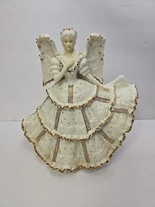Vintage Dillard’s Angel White Gold Trim Ceramic Music Box Christmas Noel - Picture 1 of 16