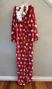 🎀NEW🎀Hello Kitty Christmas Holiday Hooded One Piece Red Pajamas XL SIZE NWT - Picture 1 of 6