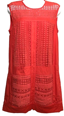 Vestido recto de algodón J Crew, paneles de encaje de ganchillo, talla S, reparación en escote, en muy buen estado Foto 1 de 4