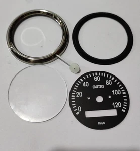 SMITHS 0-120 KMH 2.5" BLACK FACE SPEEDOMETER DIAL - Picture 1 of 2