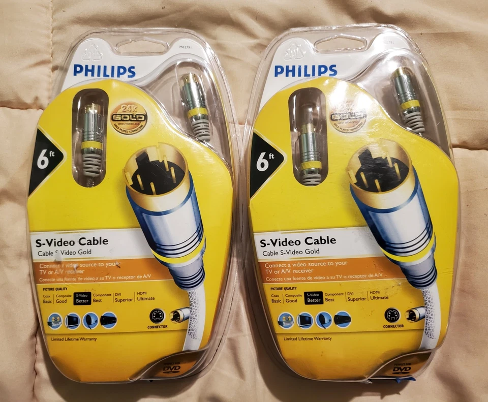 Two (2) Phillips S-Video Cable M62791 24K Gold Plated Connectors 6 Ft Long NEW - Image 1 of 1