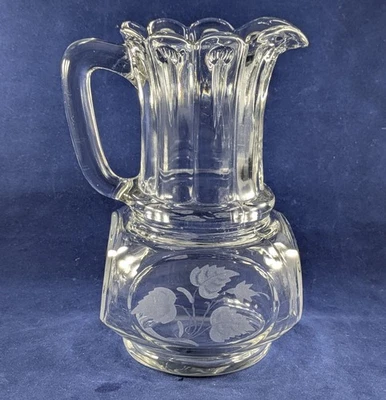 c. 1892 U.S. Glass Co EAPG #15002 Recessed Pillar Pitcher With Leaf Etch - Image 1 of 4