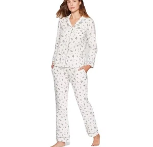Gilligan & O'Malley Holly Berry Flannel Notch Collar Pajama Set Cream Size XS - Picture 1 of 17