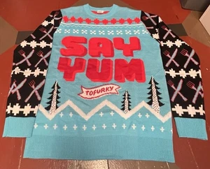 Tofurkey Ugly Christmas Sweater Adult Small Vegetarian Blue Vegan Holiday - Picture 1 of 8