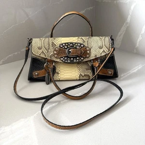 GUESS Y2K Baguette Bag Faux Snakeskin Vintage Double Handles And Long Strap - Picture 1 of 18