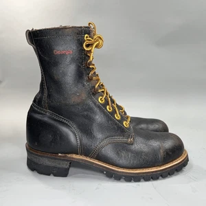 Georgia Logger Stiefel Herren Größe 11,5 Vintage Schwarz Leder Schnürung Stahlkappe Arbeit - Bild 1 von 16