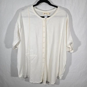 CHEYENNE Zen Lagenlook IVORY Mixed Media Linen-Cotton Blouse OVERSIZED Size L/XL - Picture 1 of 23