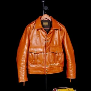 Mens Vintage Style Horsehide Leather Biker Jacket Retro Motorcycle Veg-Tanned - Picture 1 of 23