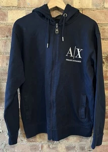 Armani Exchange Full Zip Hoodie Track Top Size L 46” Chest Navy Blue 100% Cotton - Picture 1 of 7