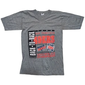 Vintage San Fransico 49ers Super Bowl XXIV 1989 T-Shirt Erwachsene Medium grau V-Ausschnitt - Bild 1 von 8