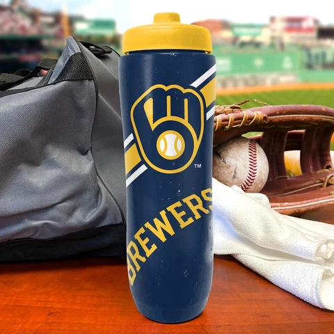 MLB Milwaukee Brewers Squeezy Water Bottle.  BPA Free Holds 32 Ounces Cover