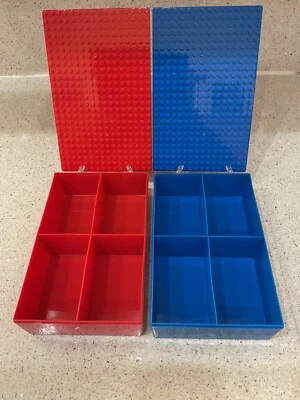 Plastic Building Brick Storage Boxes Four Compartment Red & Blue Set/2 - Image 1 of 4