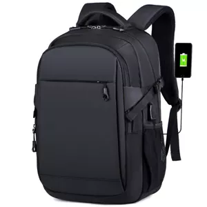 Men Laptop Backpack School Travel Computer Bookbag with USB Charging Port Black - Picture 1 of 24