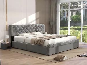 Polsterbett 180x200cm Doppelbett Samt Schlafzimmerbett mit Bettkasten Jugendbett - Bild 1 von 12
