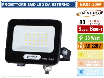 FARO PROIETTORE SMD LED FLOODLIGHT 20W SLIM IP65 COLORE NERO - 3000K 4000K 6500K - Immagine 1 di 3