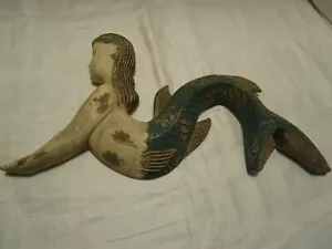 VINTAGE PARETE LEGNO INTAGLIATO SIRENA VERNICE INVECCHIATA invecchiato Filippine 17” W anni '90 - Foto 1 di 10