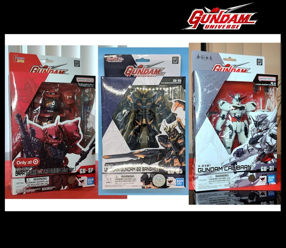 Figuras Bandai Gundam: GU-05 Banshee/ GU-31 Calibarn/Char's Zaku II Exclusivo Foto 1 de 1