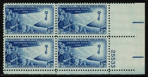 US USA Sc# 1085 MNH FVF PLATE # BLOCK Friendship Peace Key Girl Boy Children - Picture 1 of 1